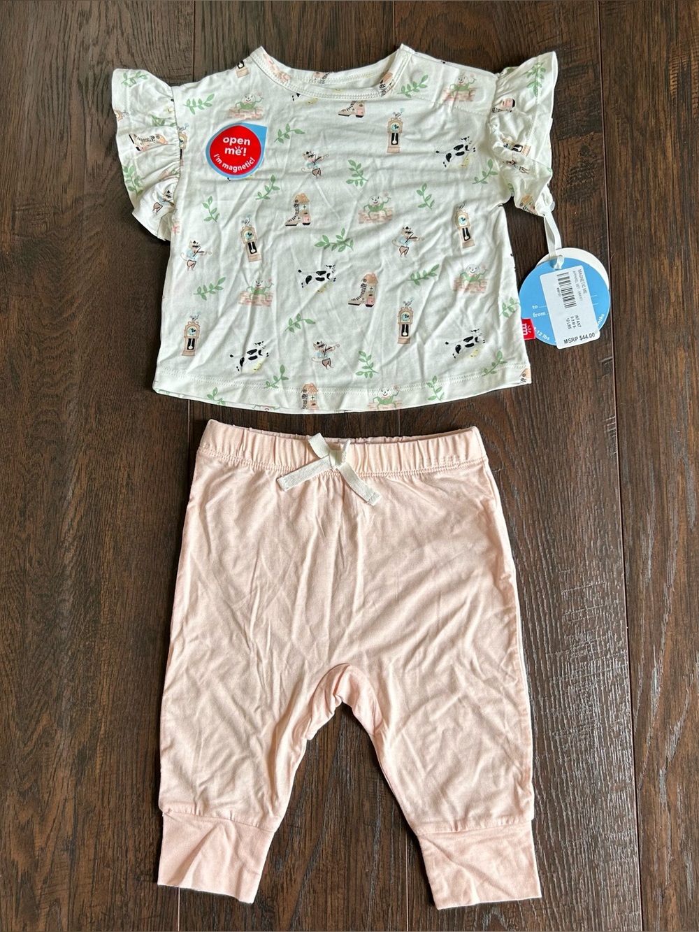 Magnetic Me Mother Goose Magnetic Modal Ruffle Top & Pink Jogger Set 0-3m